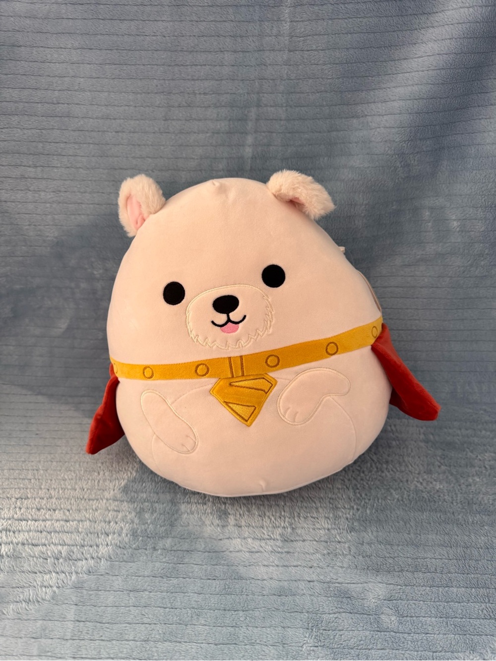DC Comics White 12” Krypto Squishmallow Plush with Yellow Collar, Red Cape NWT